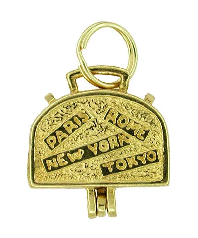 Movable World Traveler Opening Suitcase Charm in 14 Karat Gold