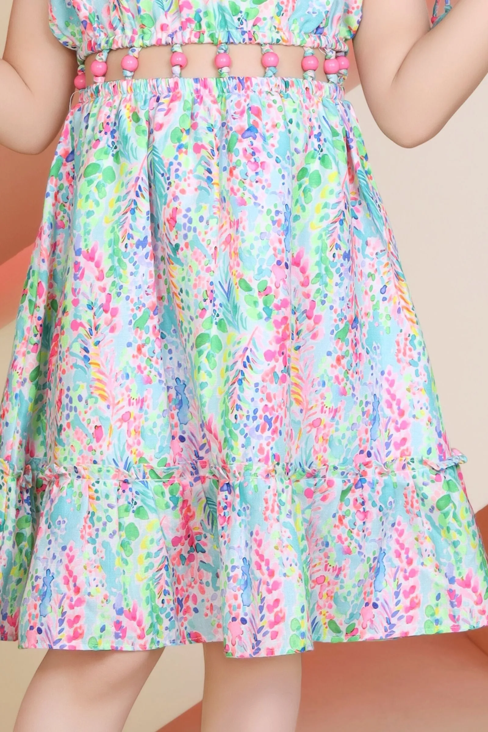 Multicolor Digital Print Kaftan Styled Short Frock for Girls