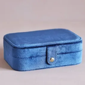 Navy Blue Velvet Rectangular Travel Jewelry Case