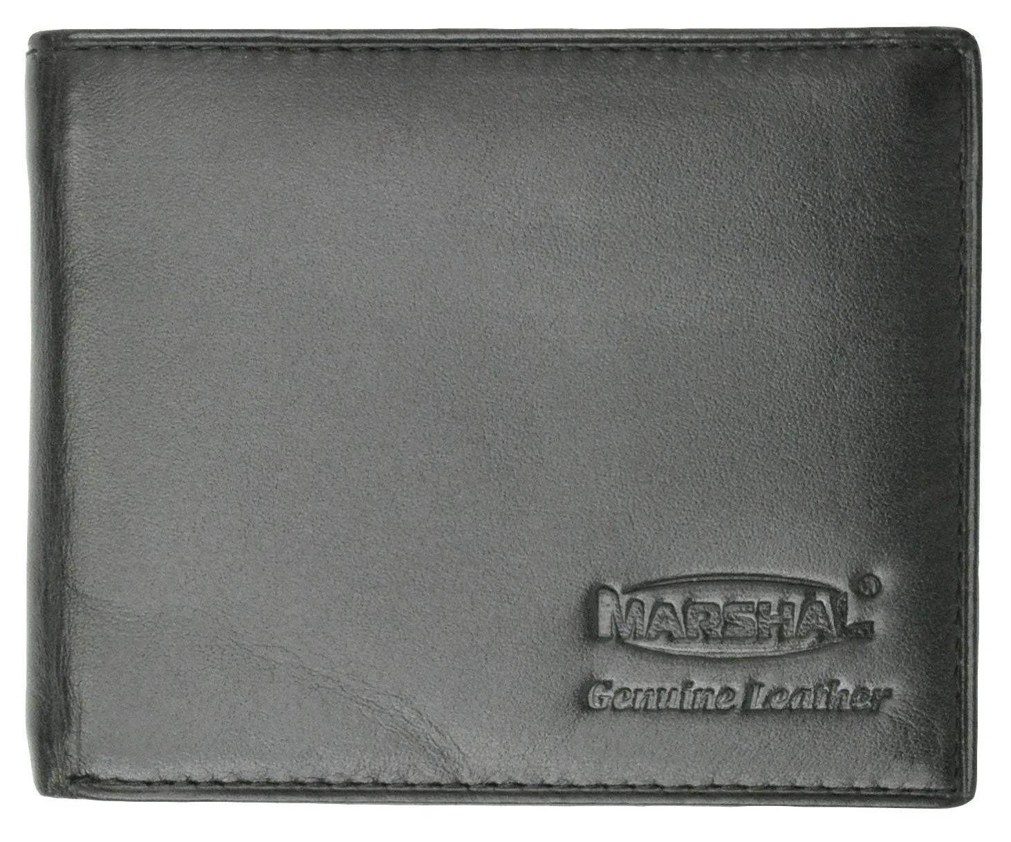 New Genuine Leather Mens Bifold Wallet with Fixed Flip up ID Window with Logo 600 053 BK LOGO