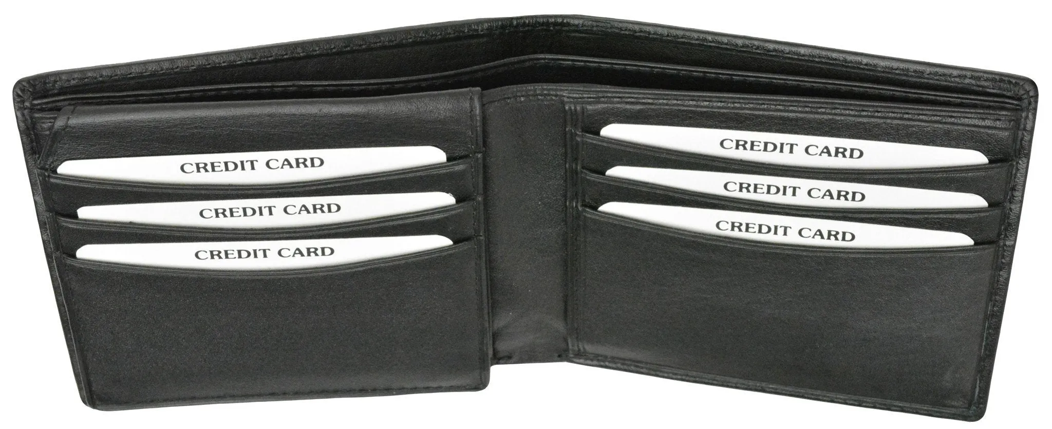 New Genuine Leather Mens Bifold Wallet with Fixed Flip up ID Window with Logo 600 053 BK LOGO