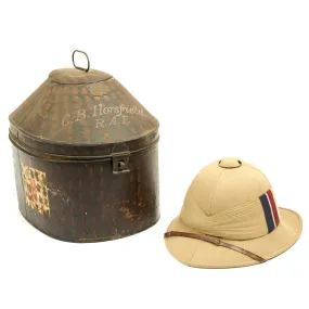 Original British WWII Named Royal Air Force Pith Sun Helmet with Transit Tin by Gieves