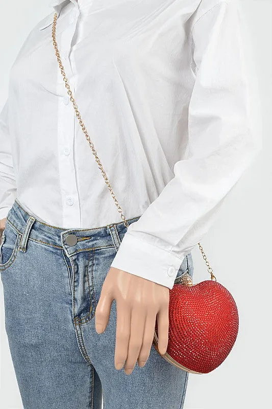 Red Heart Rhinestone Clutch Evening Bag