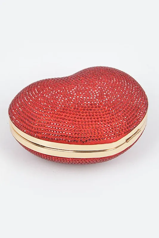 Red Heart Rhinestone Clutch Evening Bag