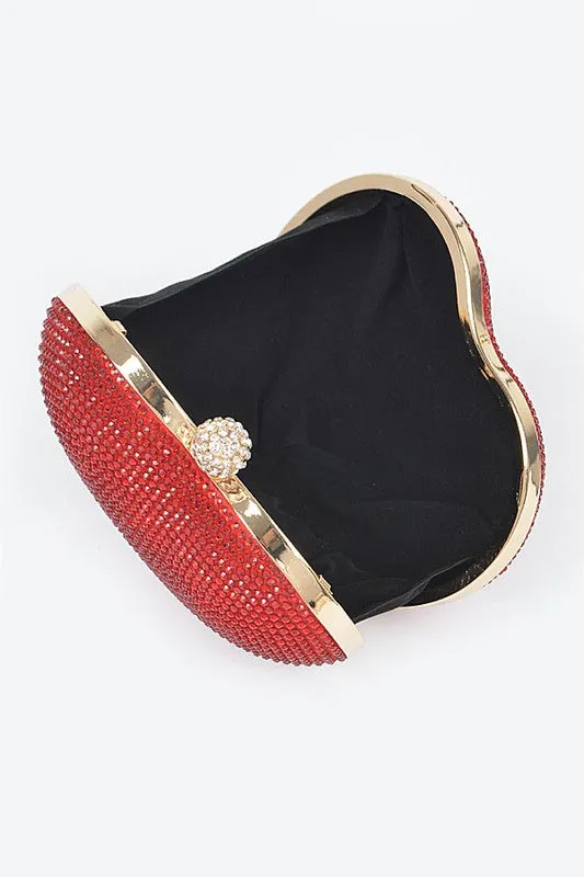 Red Heart Rhinestone Clutch Evening Bag