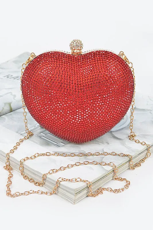 Red Heart Rhinestone Clutch Evening Bag