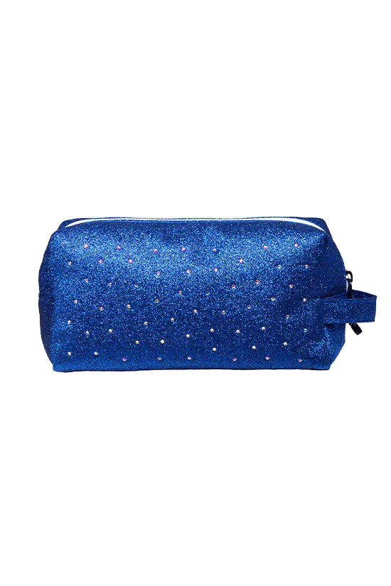 Royal Blue with Crystal Scatter Rebel Makeup Bag with White Zipper