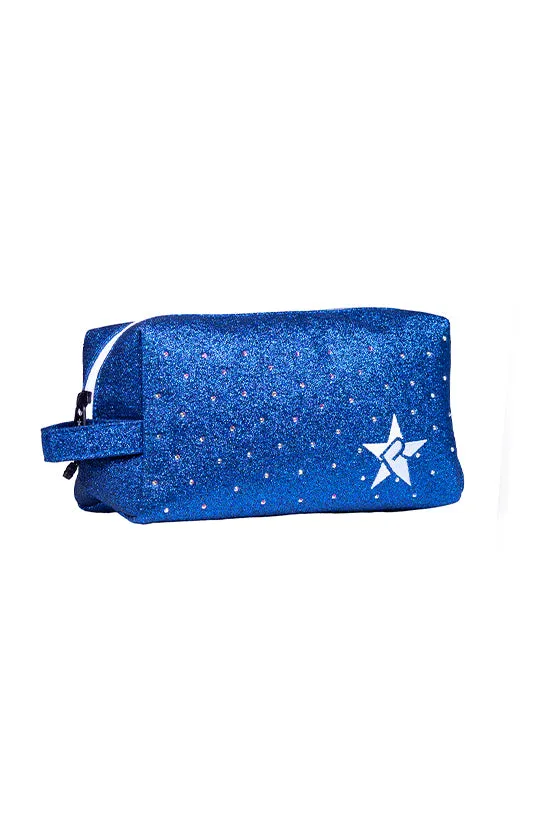 Royal Blue with Crystal Scatter Rebel Makeup Bag with White Zipper