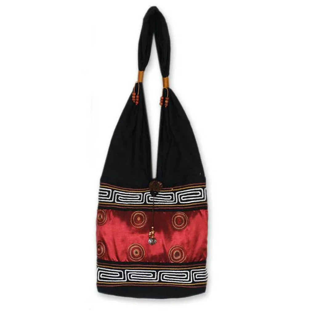 Ruby Silk and Cotton Embroidered Shoulder Bag