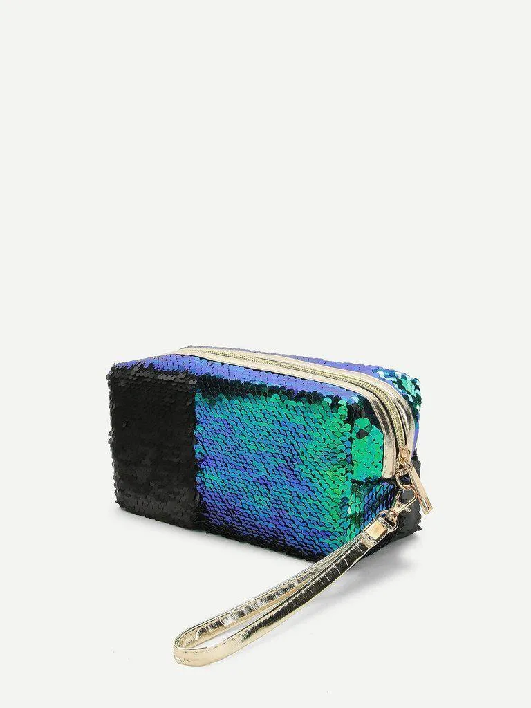 Sequin Makeup Bag With Wristlet