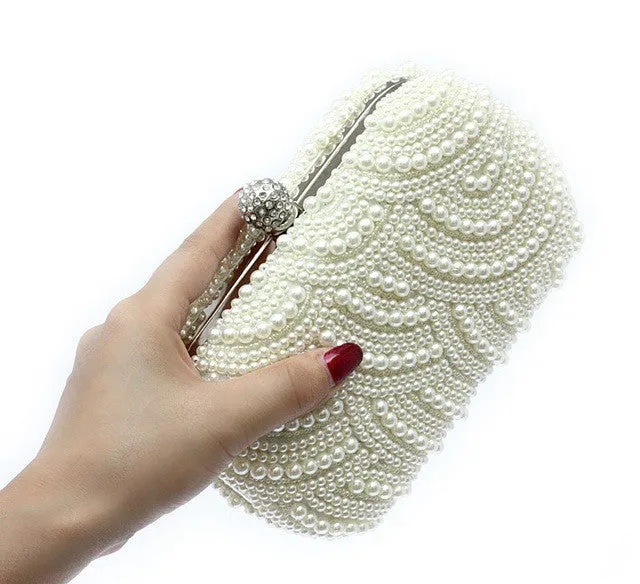 TenTop-A Two Sided Beaded Fashion Exquisite Beaded Evening Bag Noble Elegant Pearl Clutches Bags Shoulder Party Bags White Pearl