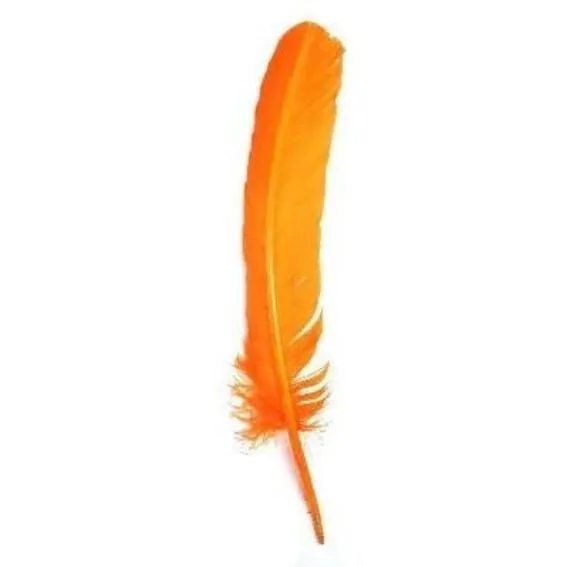 Turkey Wing Quill Feather x 5 pcs - Orange ((SECONDS))