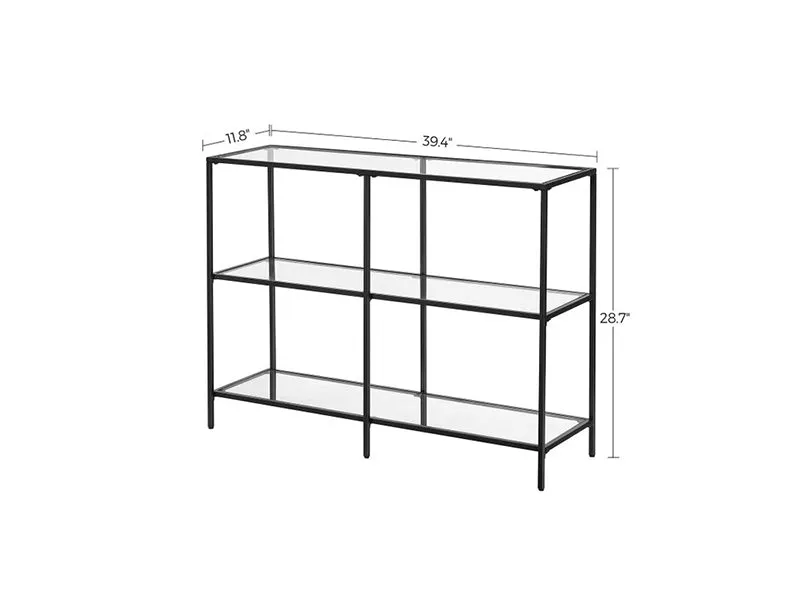 VASAGLE Black Frame Glass Console Table with Shelves