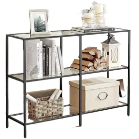 VASAGLE Black Frame Glass Console Table with Shelves