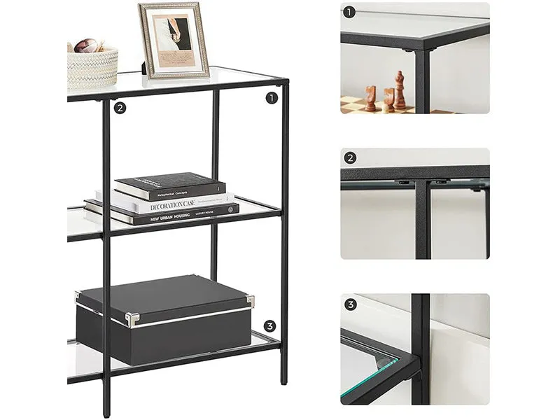 VASAGLE Black Frame Glass Console Table with Shelves