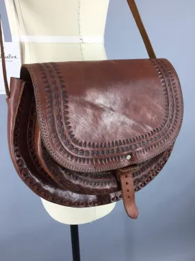 Vintage 1960s Tooled Leather Saddlebag Purse