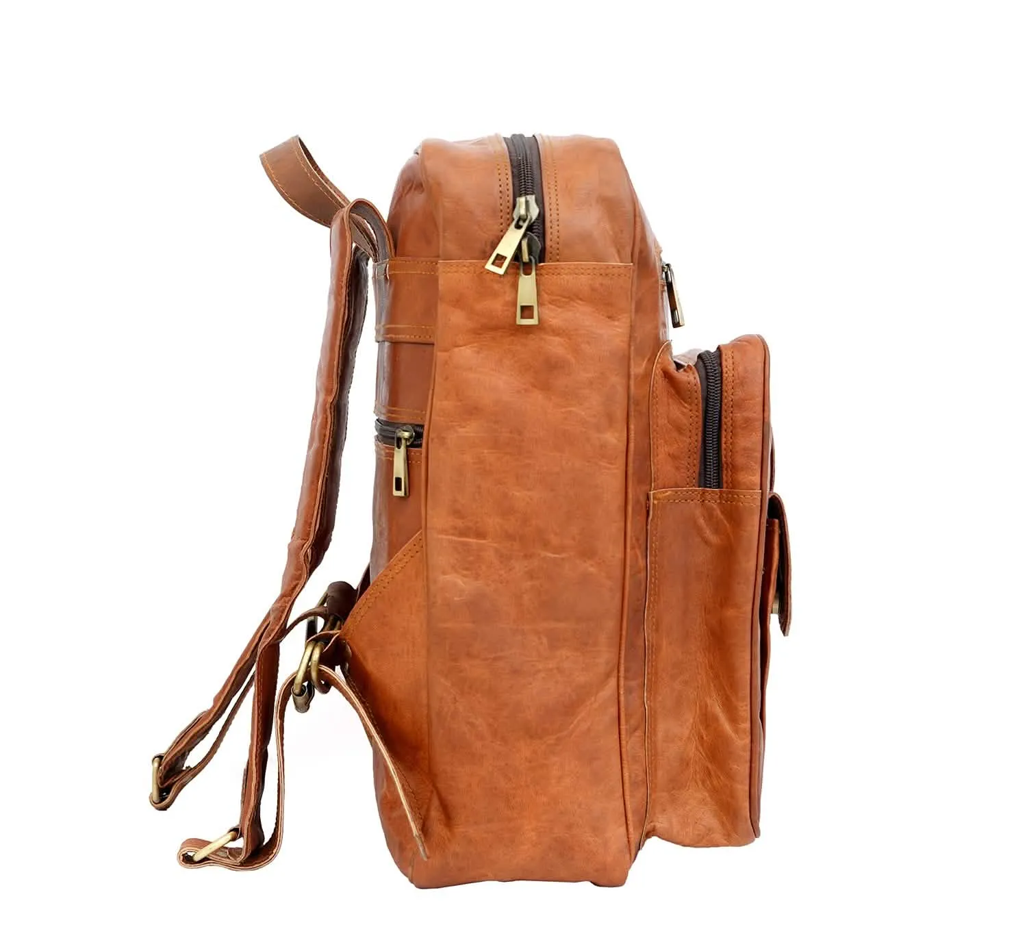 Vintage Goat Leather Travel Backpack with High Capacity