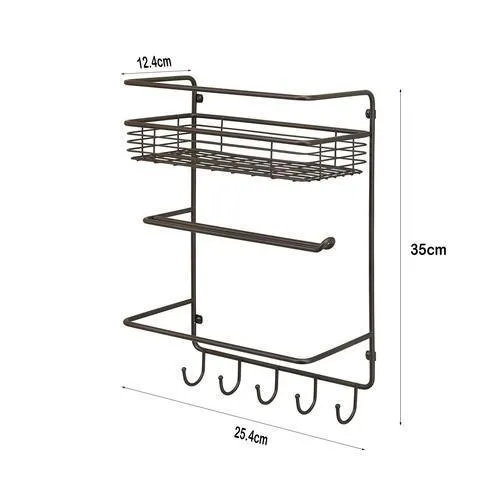 Wall Mount Paper Towel Holder with Storage Shelf and Hooks