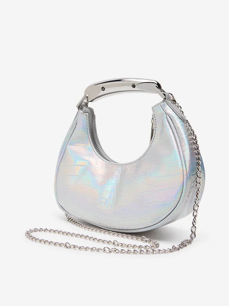 Westside Silver Textured Faux-Leather Hand Bag