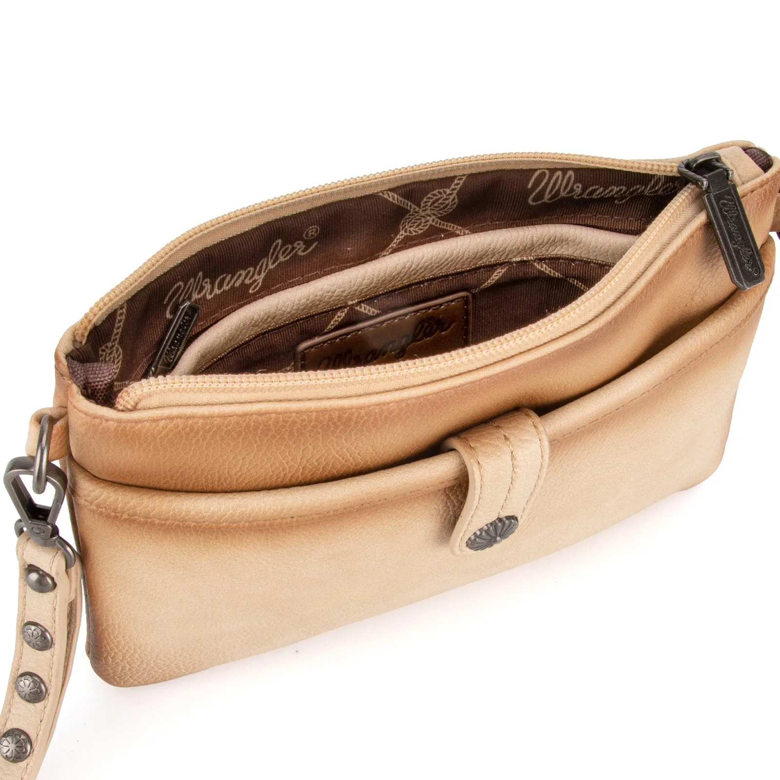 WG86-181 Wrangler Clutch/ Wristlet Crossbody Bag Collection- Tan