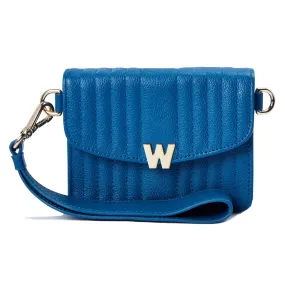 WOF Mimi Collection Leather Blue Mini Bag with Wristlet and Lanyard