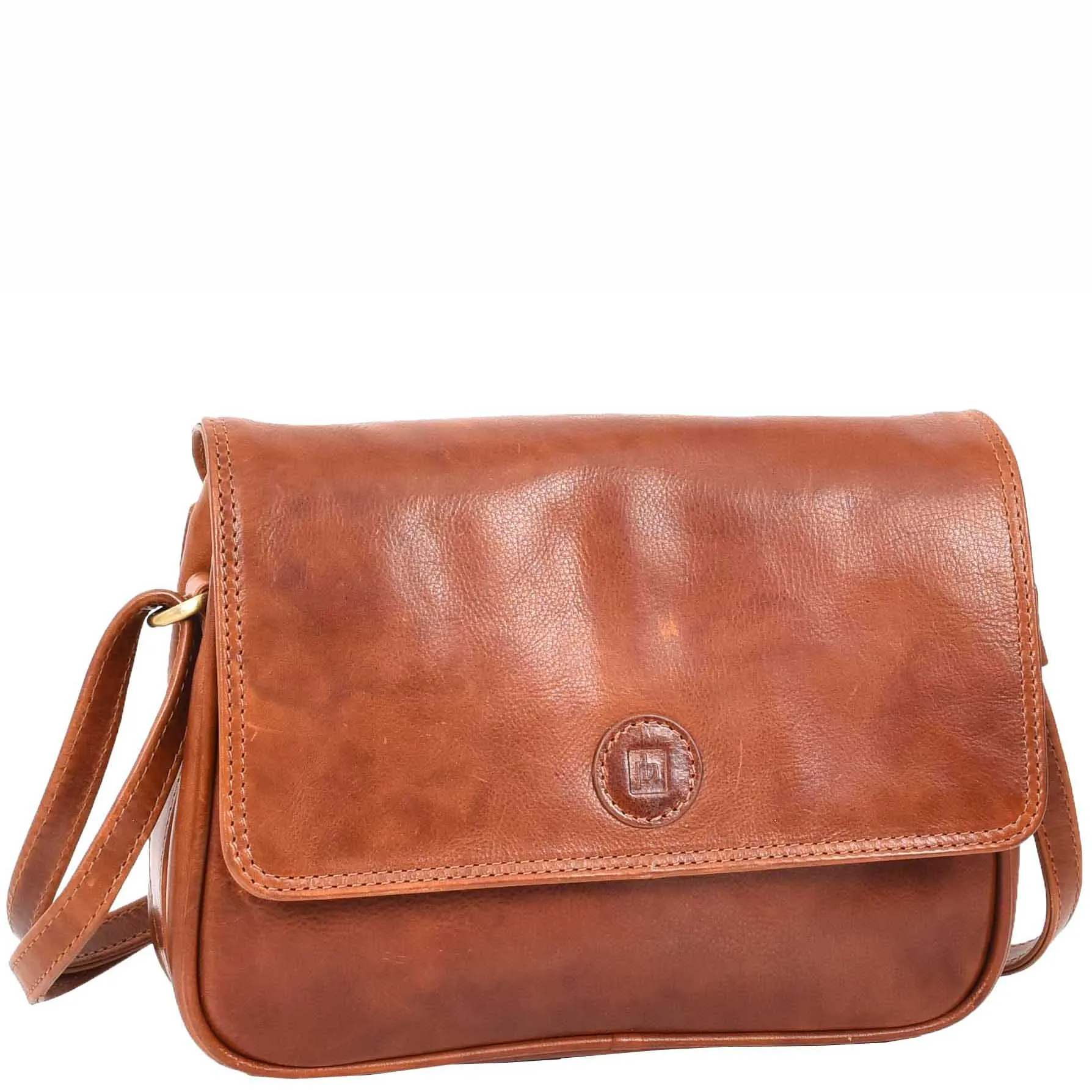 Womens Cross Body Real Leather Messenger Bag Flap HOL7002 Cognac